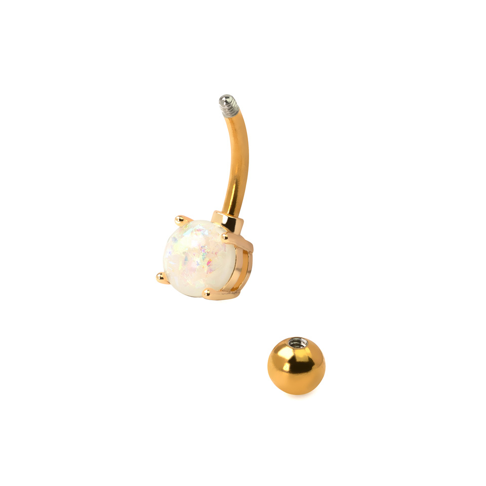 Piercing de buric din oțel chirurgical cu piatră opal