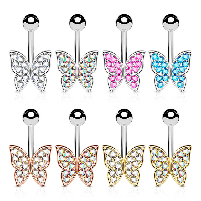 Piercing de buric cu fluture incrustat cu pietricele