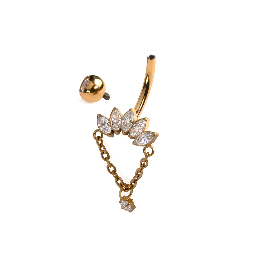 Cercel de buric din titan cu pietre marchiză și lanț cu pandant