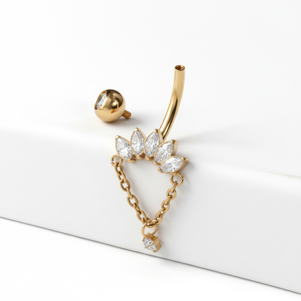 Cercel de buric din titan cu pietre marchiză și lanț cu pandant