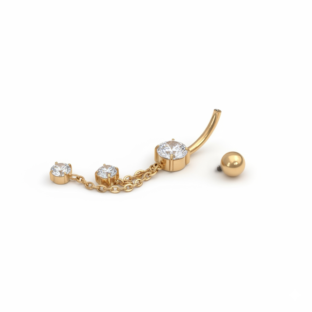 Cercel de buric din titan cu lanțuri și pietre