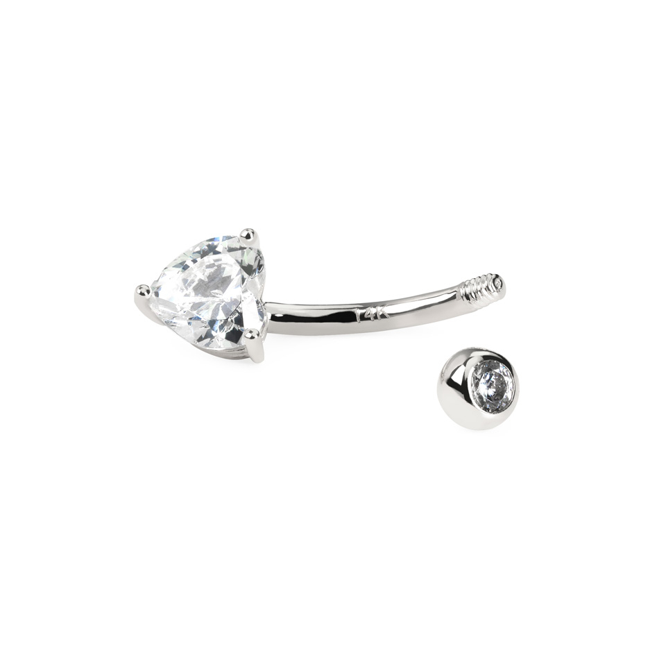 Cercel de buric din aur de 14 carate cu piatră în formă de inimă