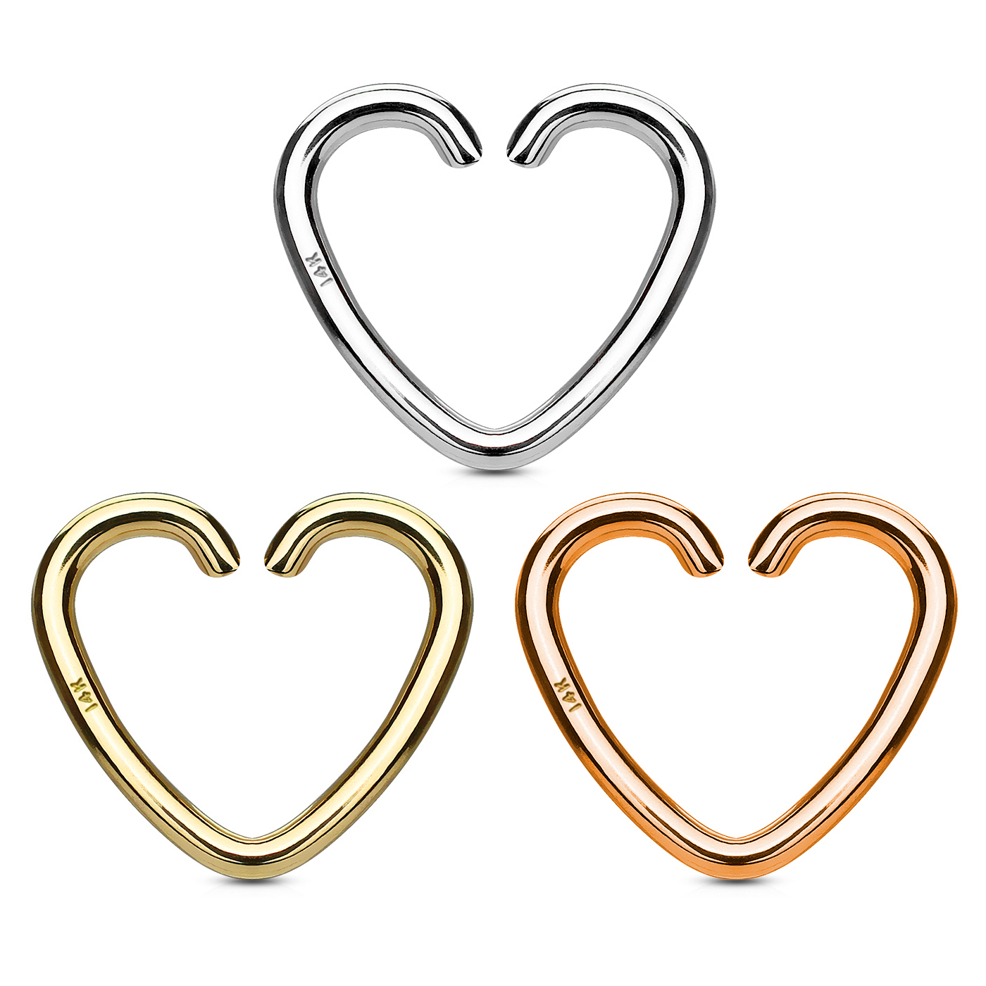 Cercel de ureche din aur de 14 carate în formă de inimă