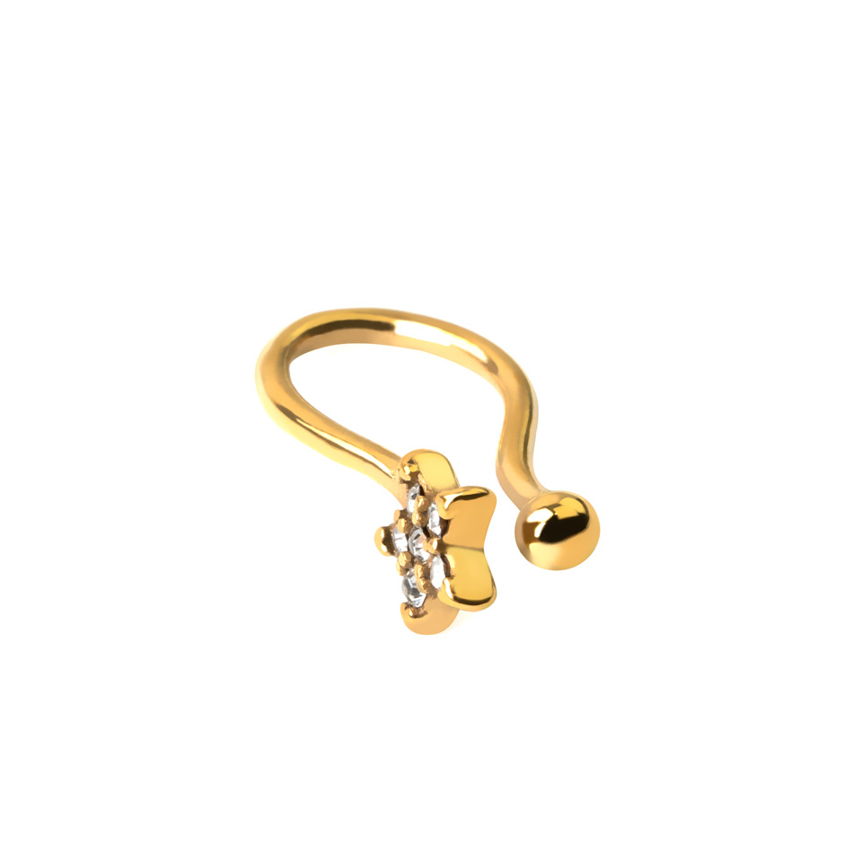 Piercing fals de nas din oțel chirurgical cu stea și pietre