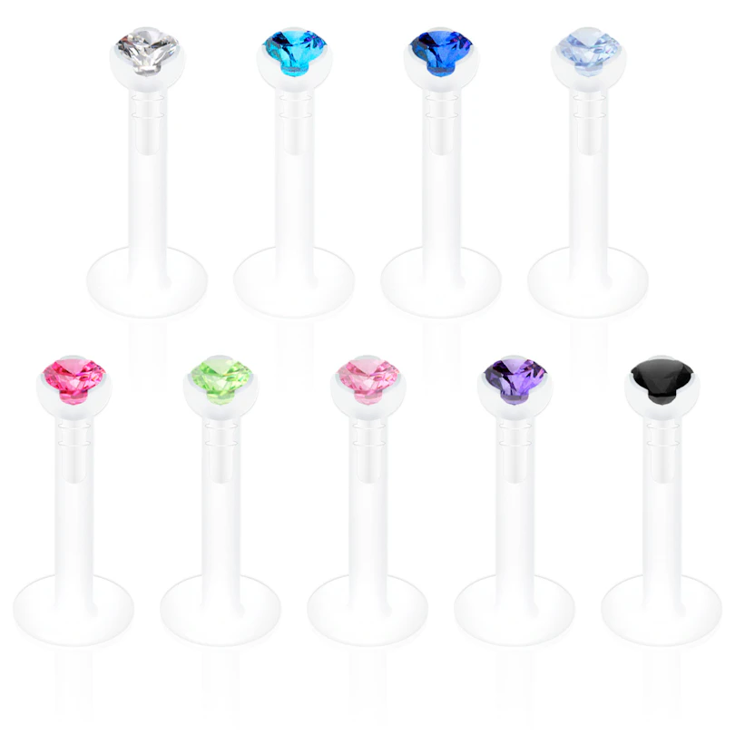 Labret din PTFE cu piatră în vârf de diferite culori