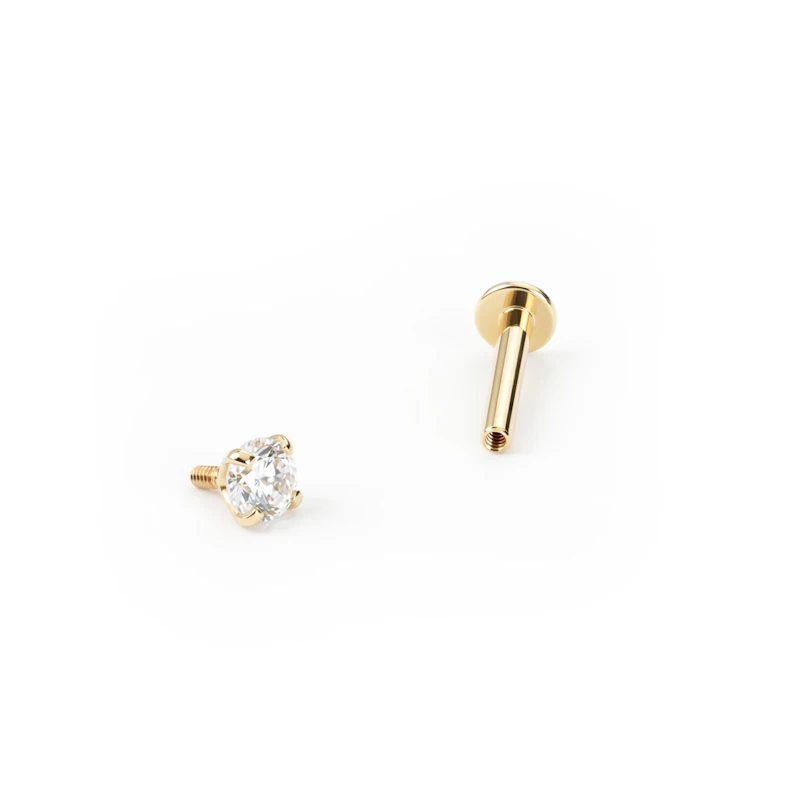 Labret din aur de 14K cu filet interior strălucitor