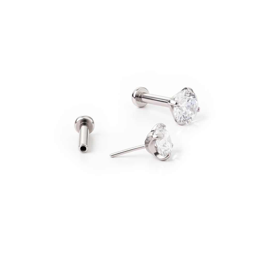 Labret push-in din titan cu piatră montată în gheruțe