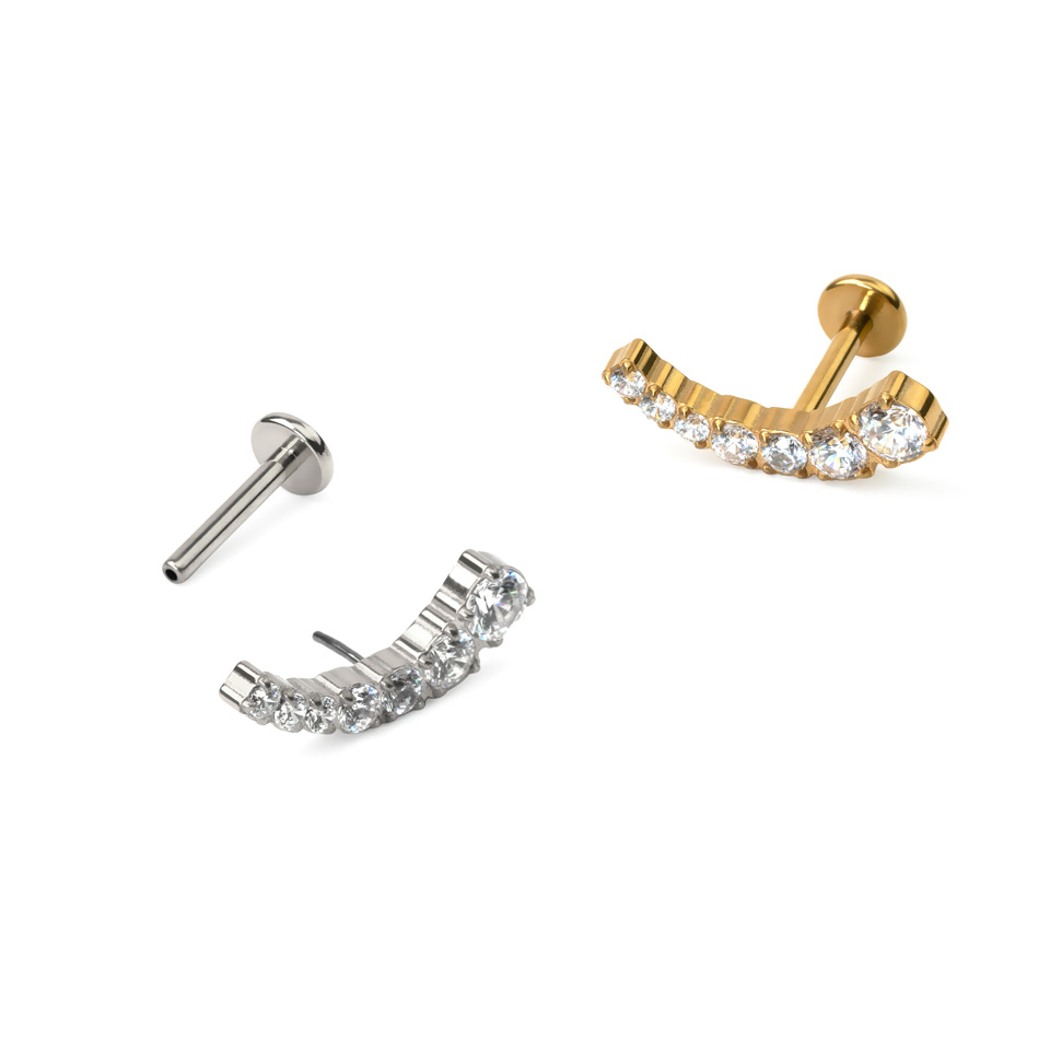 Labret push-in din titan cu vârf curbat și pietre