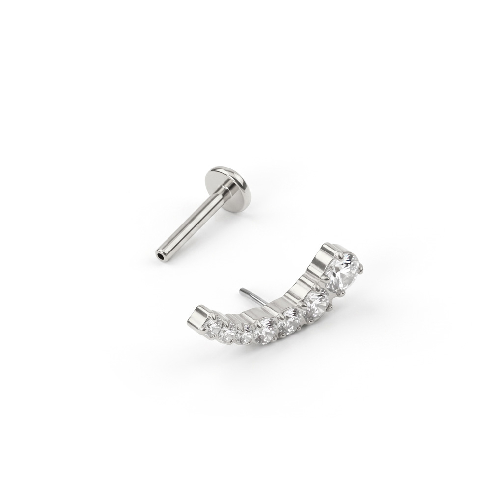 Labret push-in din titan cu vârf curbat și pietre