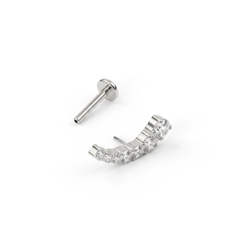 Labret push-in din titan cu vârf curbat și pietre
