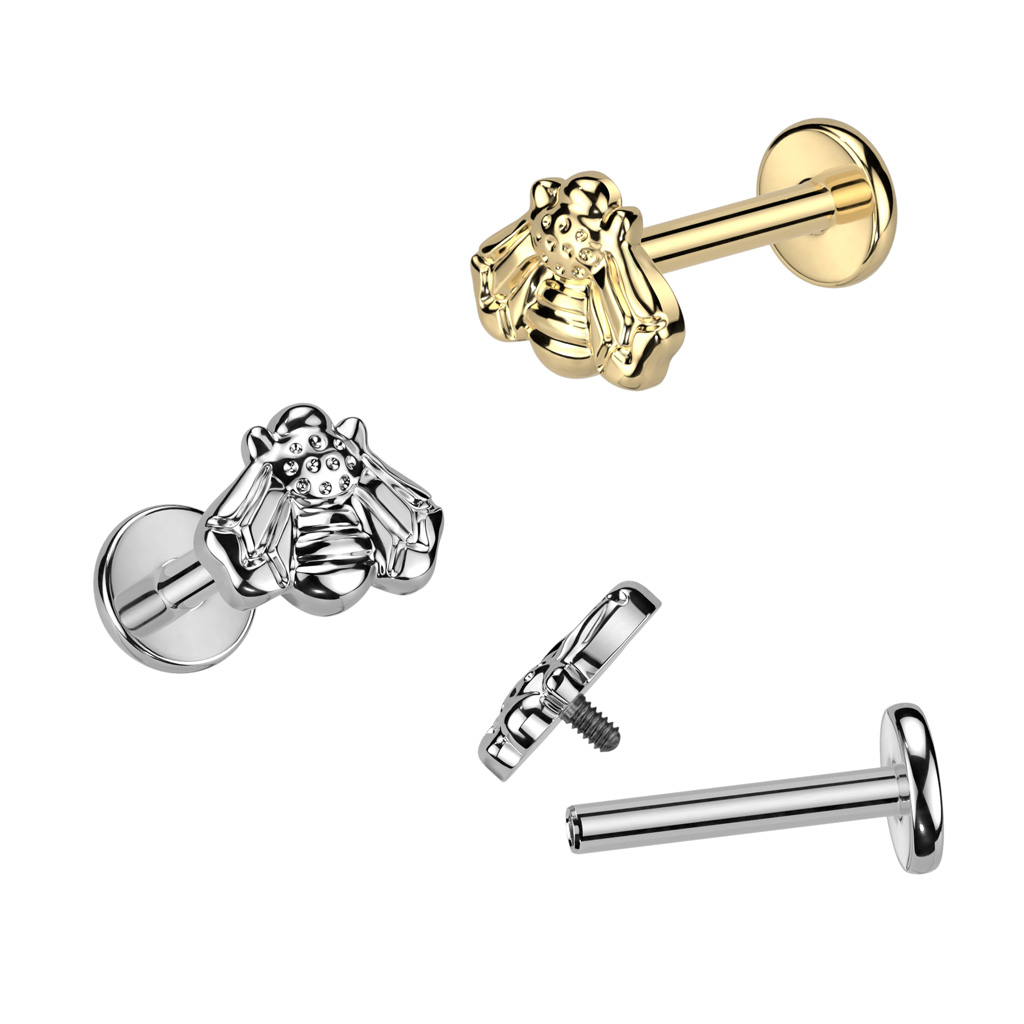 labret din titan cu fir interior și vârf cu model albină