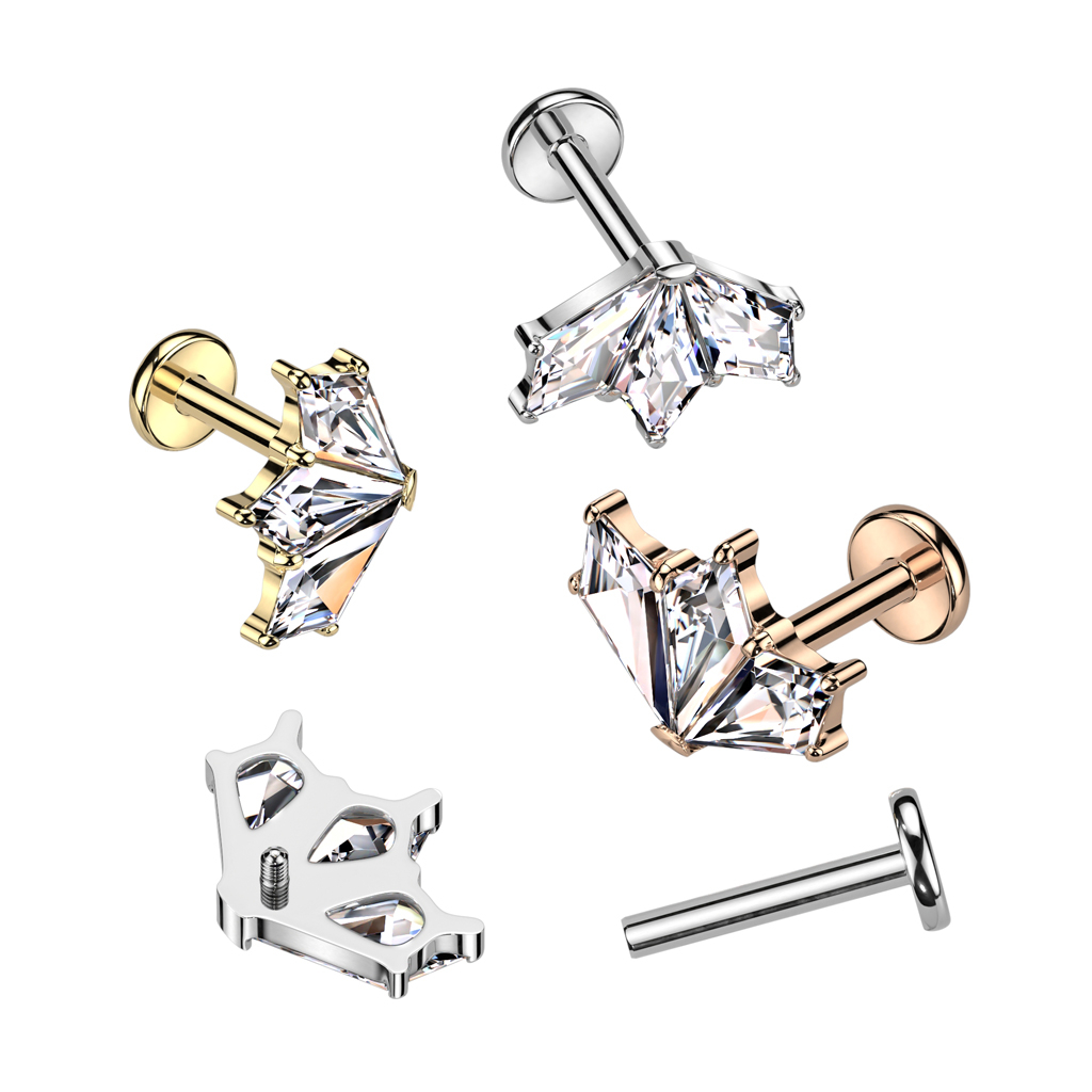Labret din titan cu trio de pietre și model de eventai vintage
