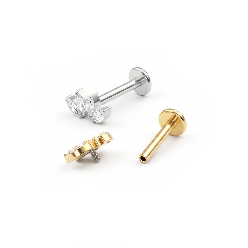 Labret din titan cu patru pietre marchiză