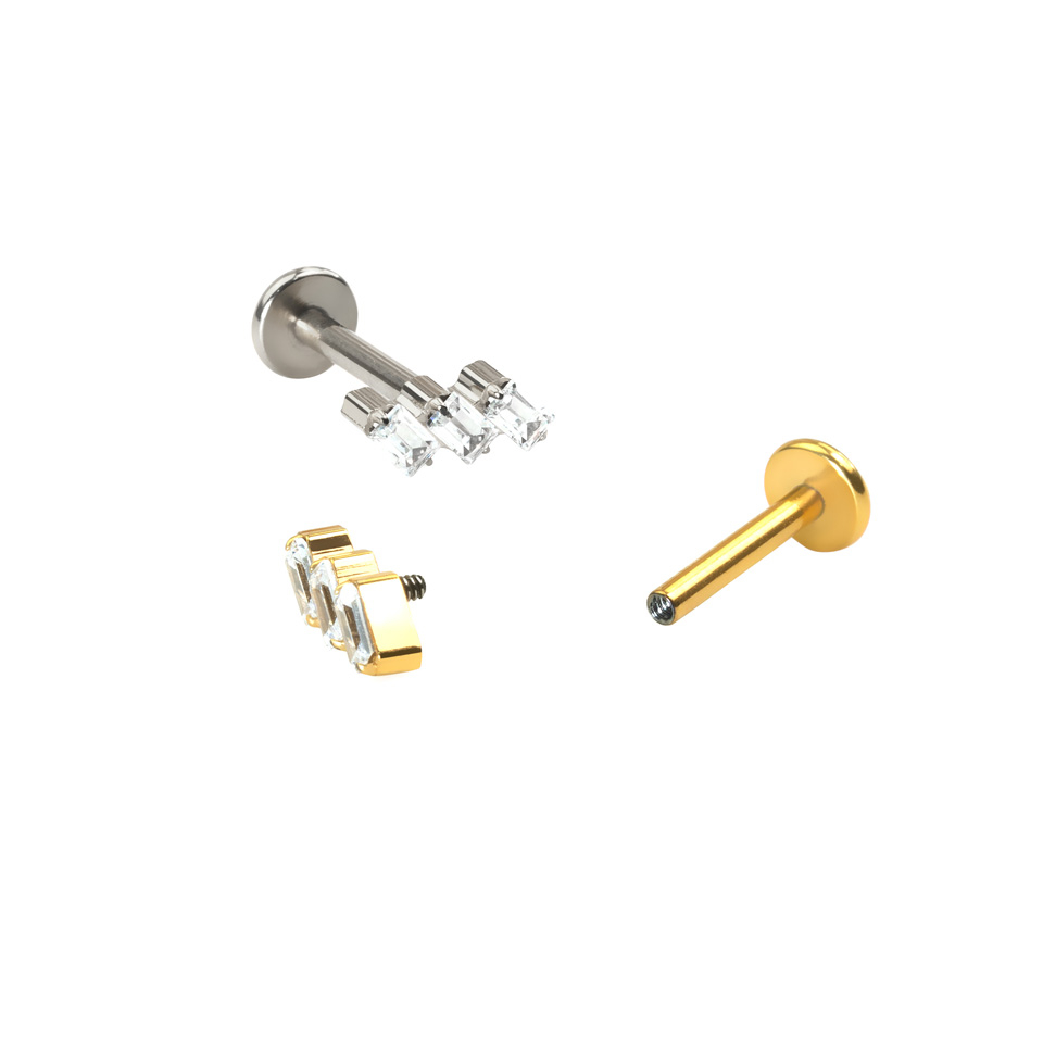 Labret din titan cu pietre baghetă