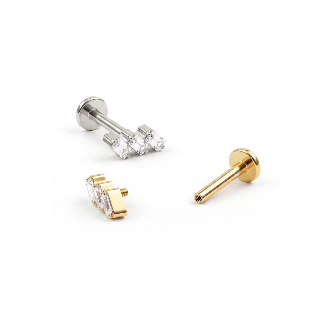 Labret din titan cu pietre baghetă