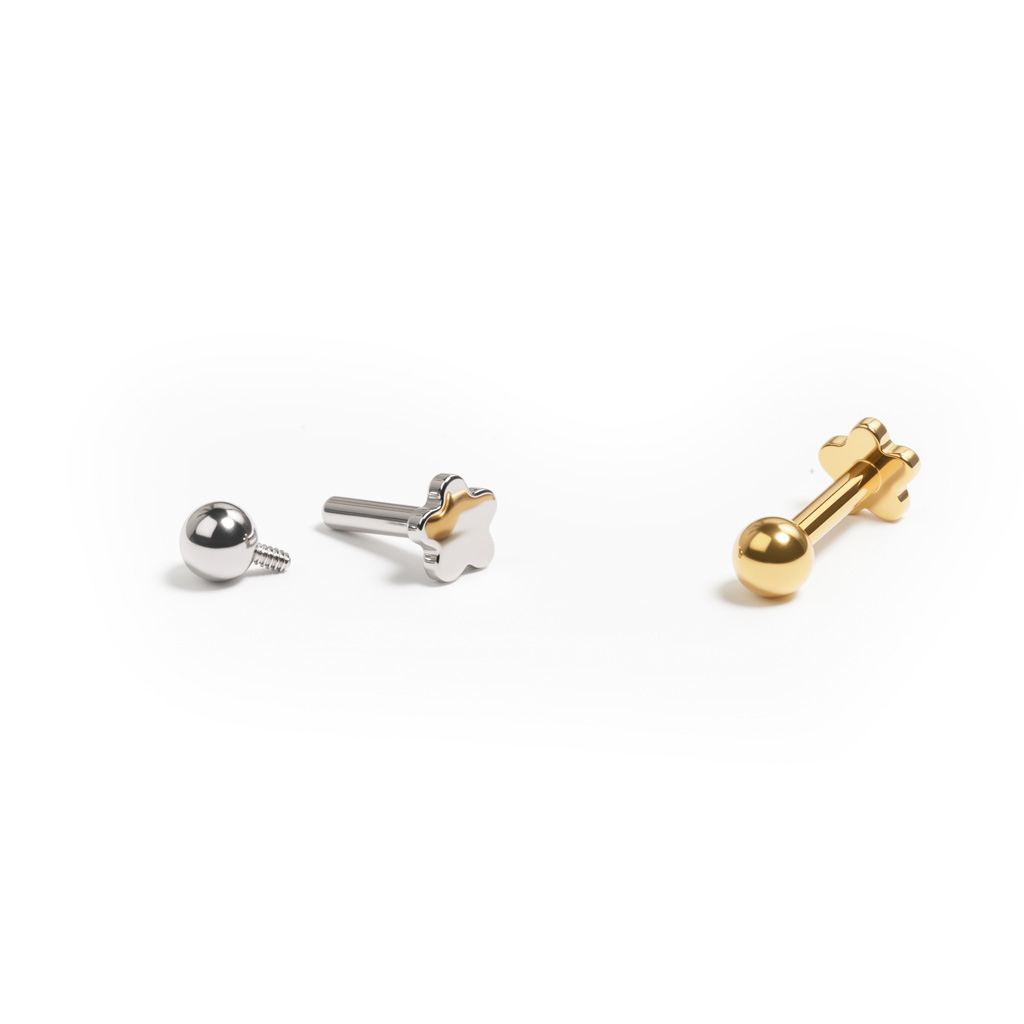 Labret din titan cu spate plat floare