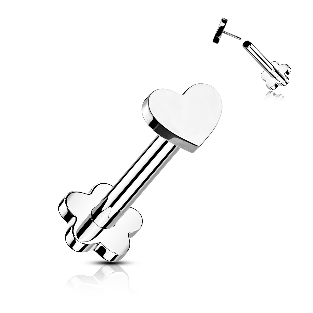 Labret din titan cu două capete cu floare și inimă