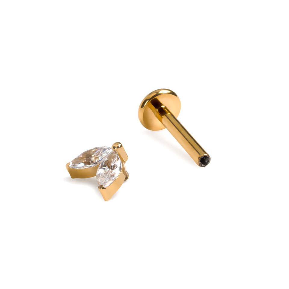 Labret din titan cu pietre gemene