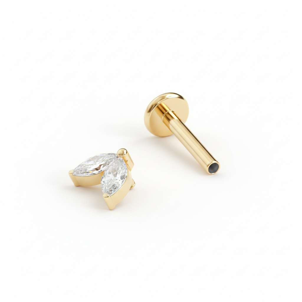 Labret din titan cu pietre gemene