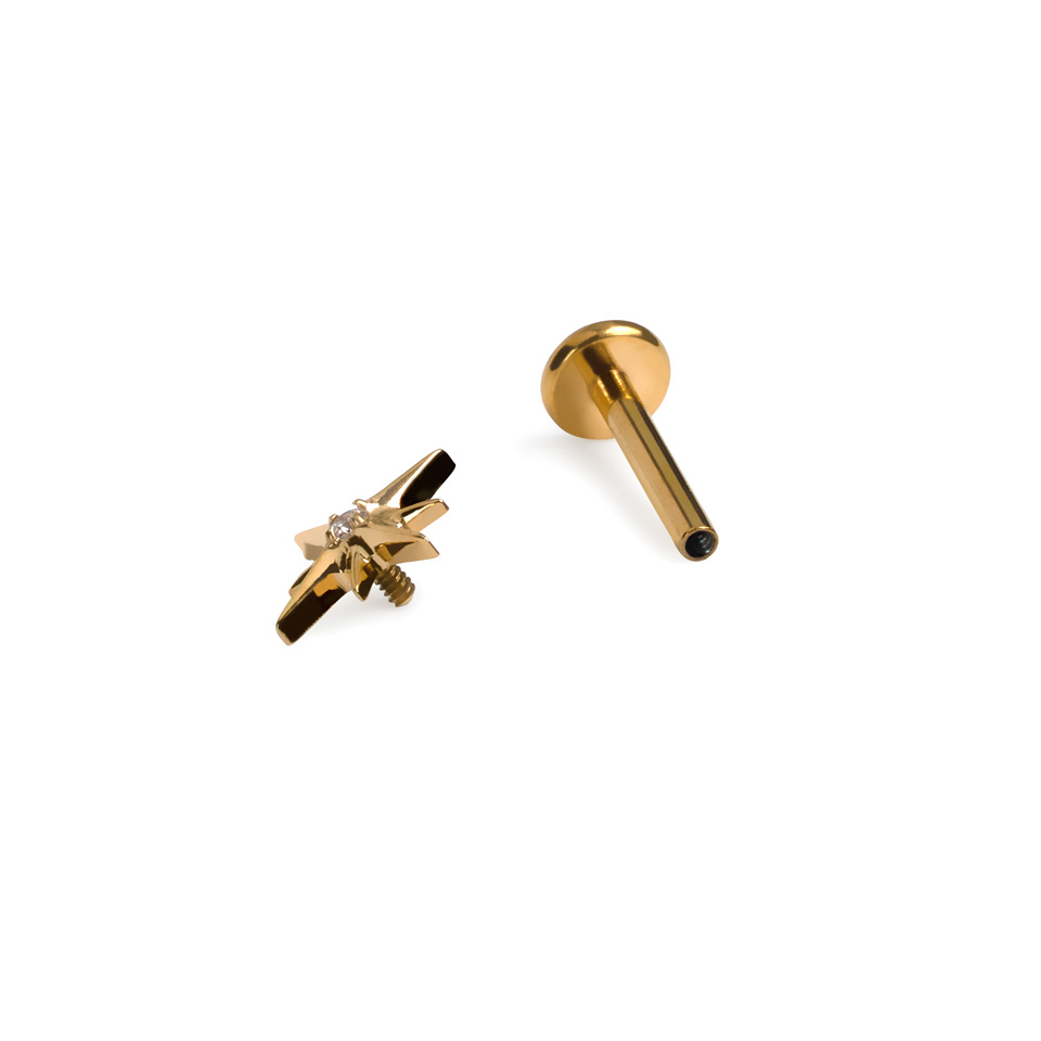 Labret din titan cu stea și piatră centrală