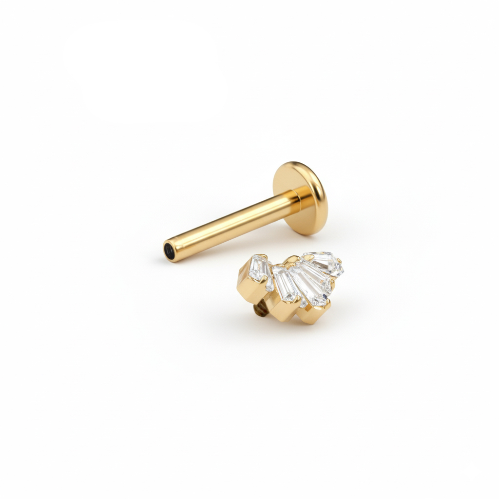 Labret din titan cu pietre tip baghetă