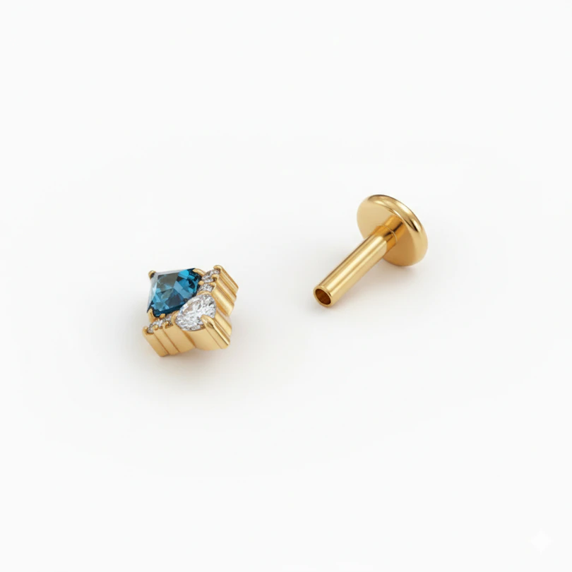 Labret din titan în formă de diamant cu piatră albastră