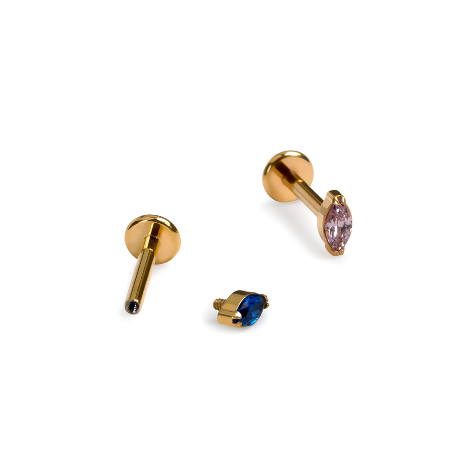 Labret din titan cu piatră în culoare la alegere