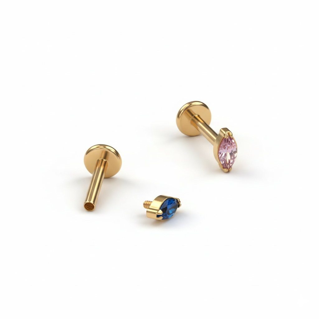 Labret din titan cu piatră în culoare la alegere