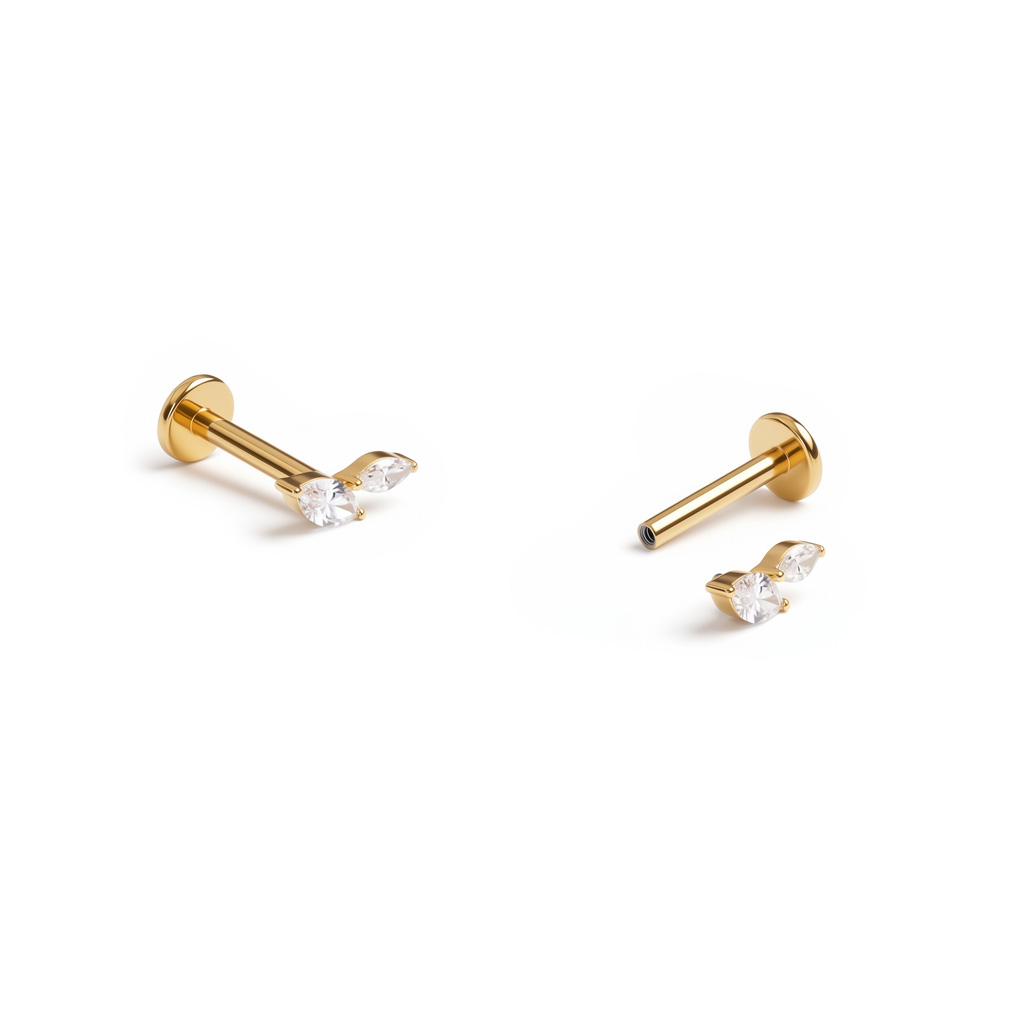 Labret din titan cu două pietre marchiză