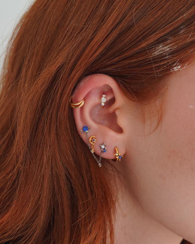 Labret din titan cu lună și stea cu pandant