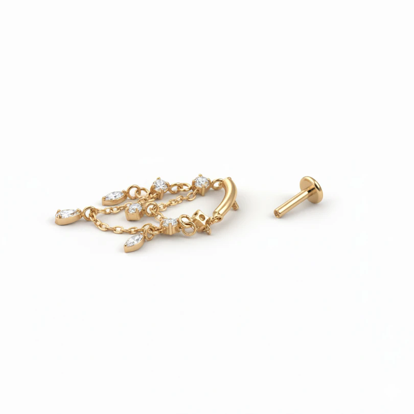 Labret din titan cu pandante tip candelabru