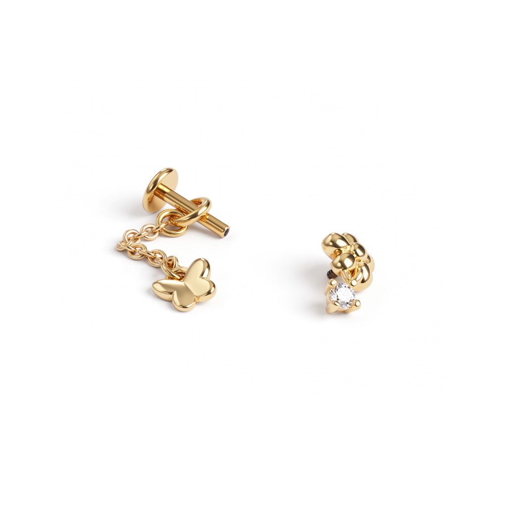 Labret cu floare și charm cu fluture