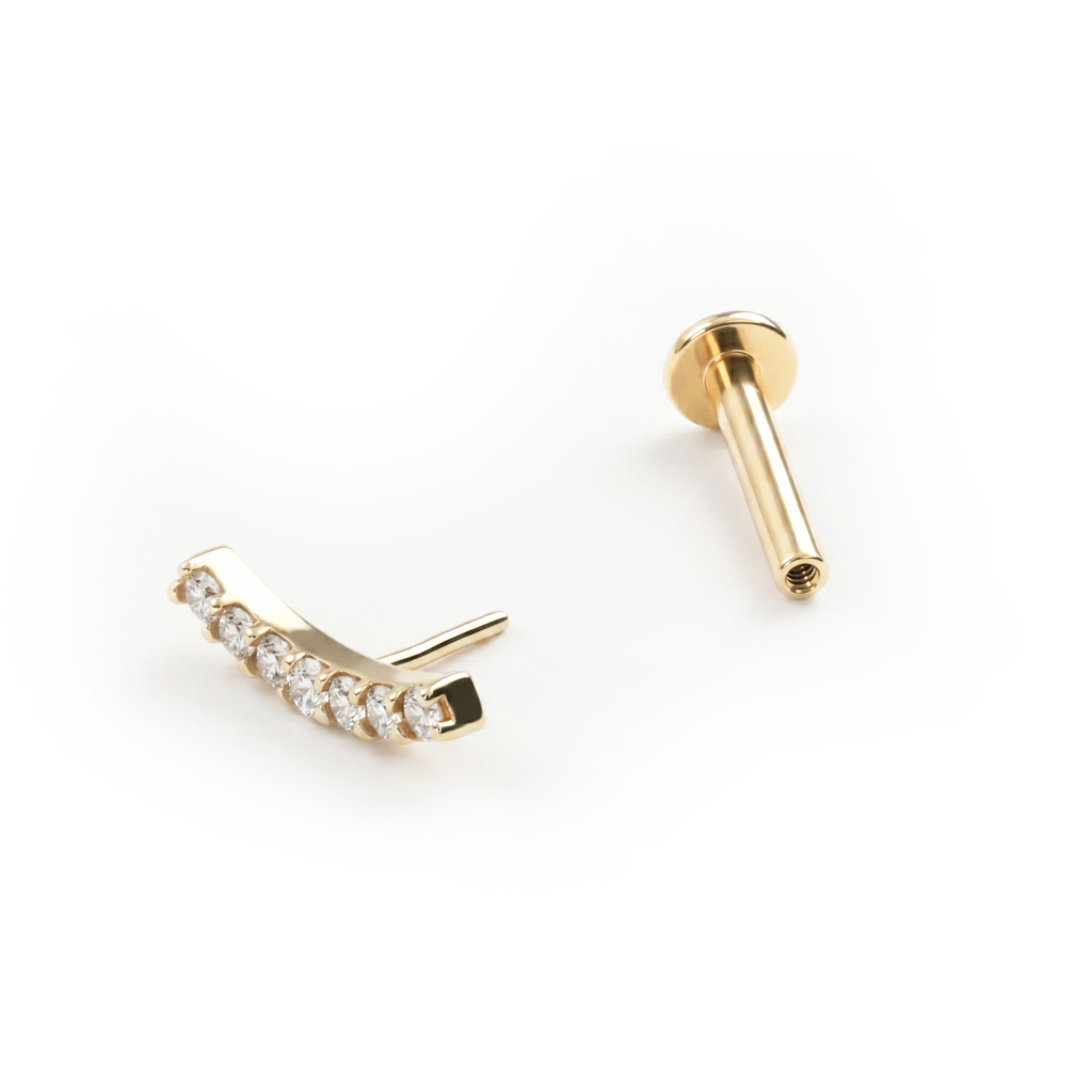 Labret push-in din aur de 14k cu pietre de zirconiu și capăt arcuit