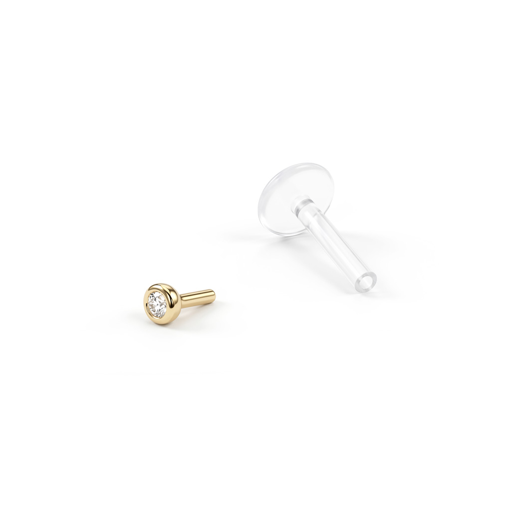 Labret din aur de 14k cu piatră și tijă din PTFE