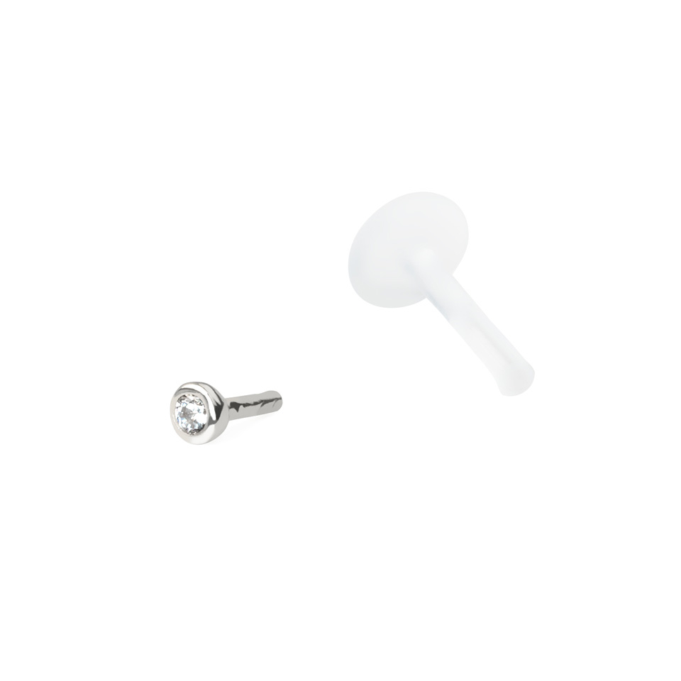 Labret din aur de 14k cu piatră și tijă din PTFE