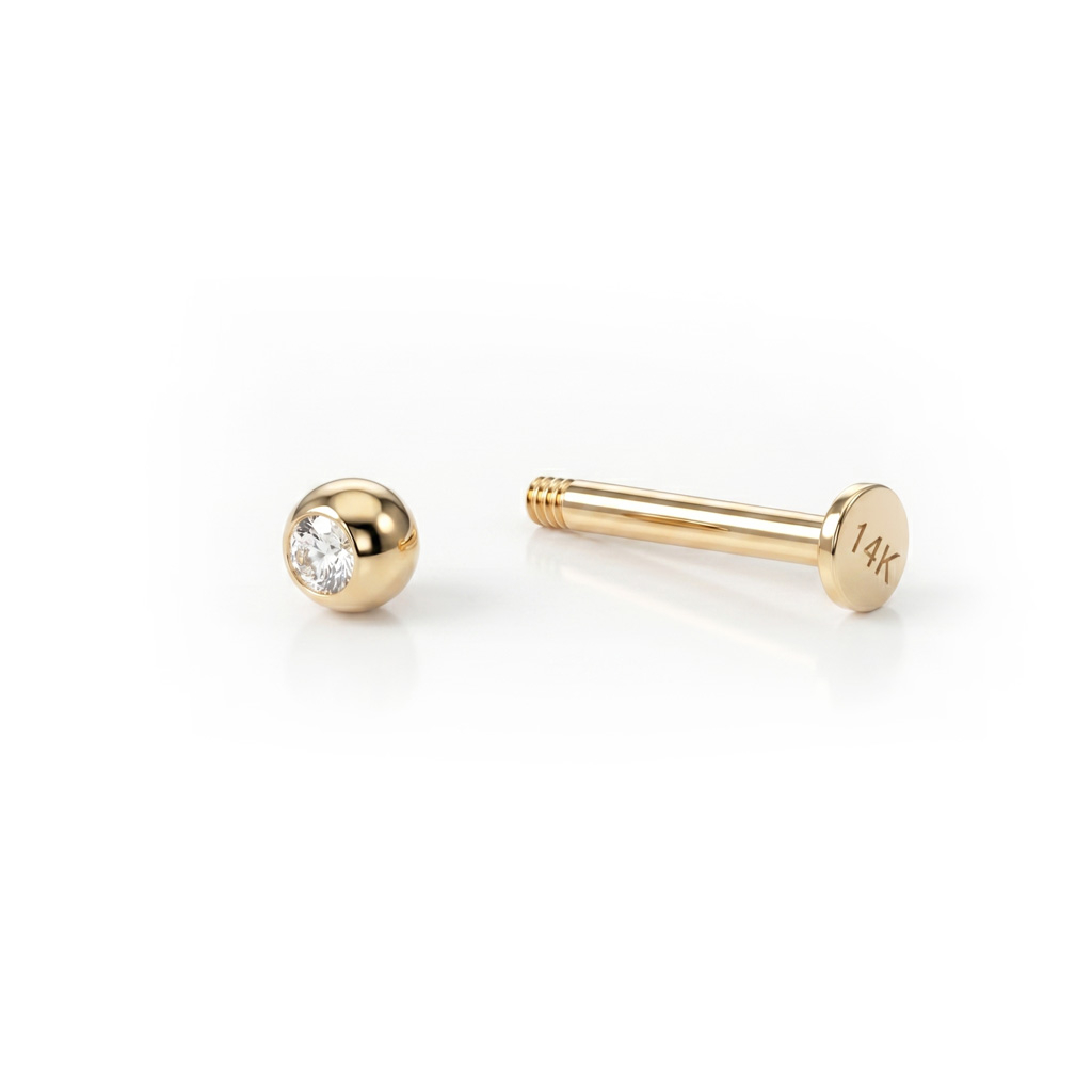 Labret din aur de 14k cu piatră