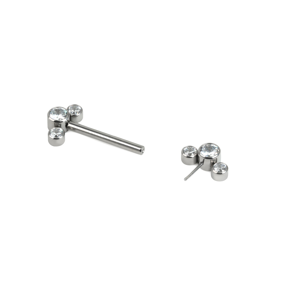 Barbell de sân fără filet cu 3 pietre de zirconiu la capete