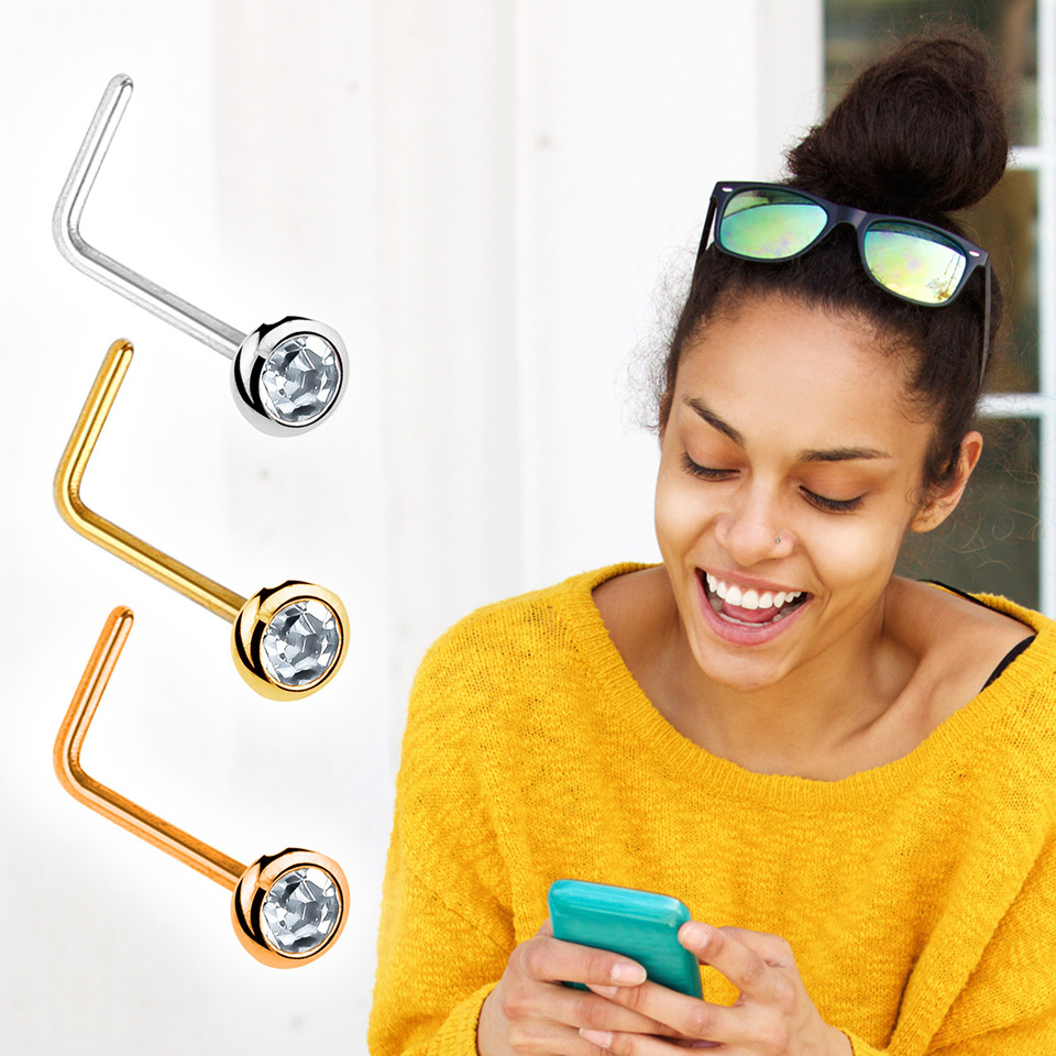 Cercel de nas din aur de 14k cu piatră încrustată