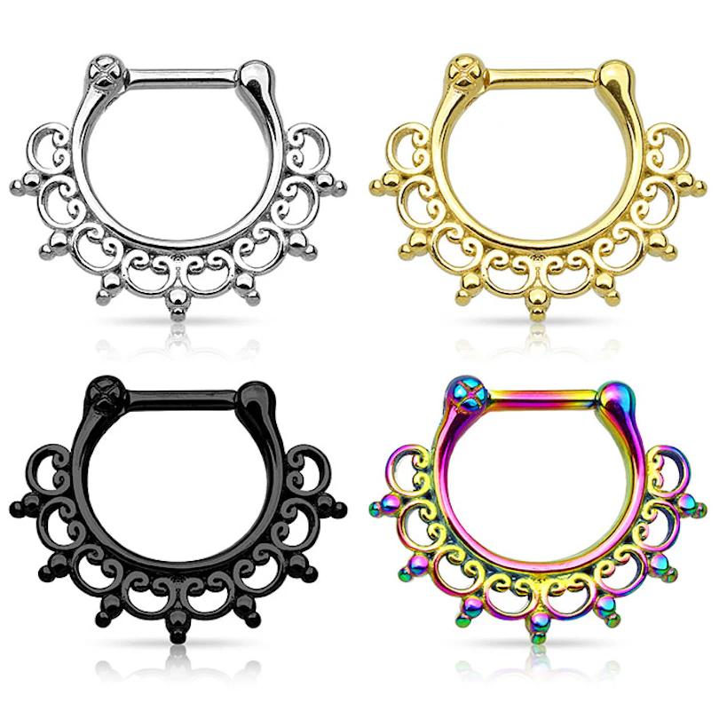 Cercel clicker de sept din oțel chirurgical cu model ornamental