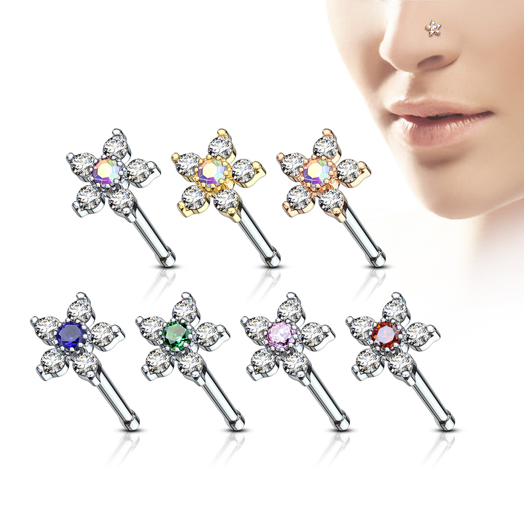 Stud nazal model floare cu petale din pietre