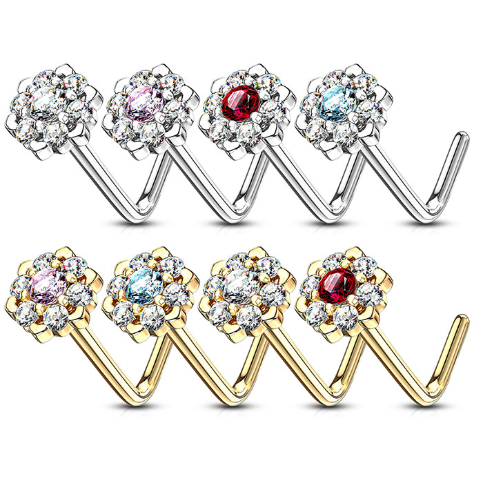 Cercel nazal din aur de 14k cu floare de lotus cu pietre