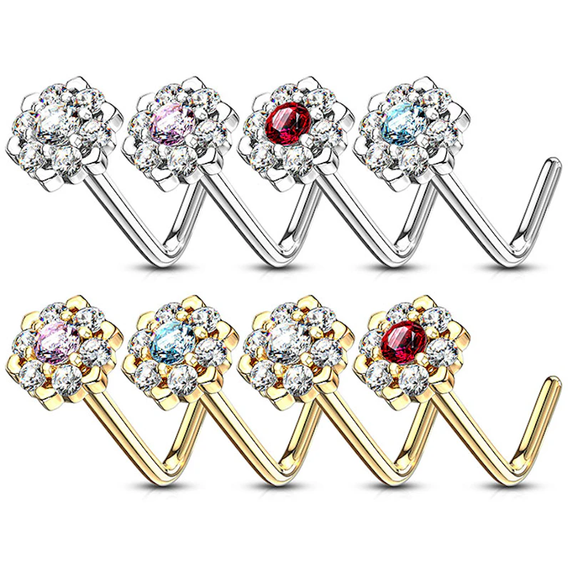 Cercel nazal din aur de 14k cu floare de lotus cu pietre