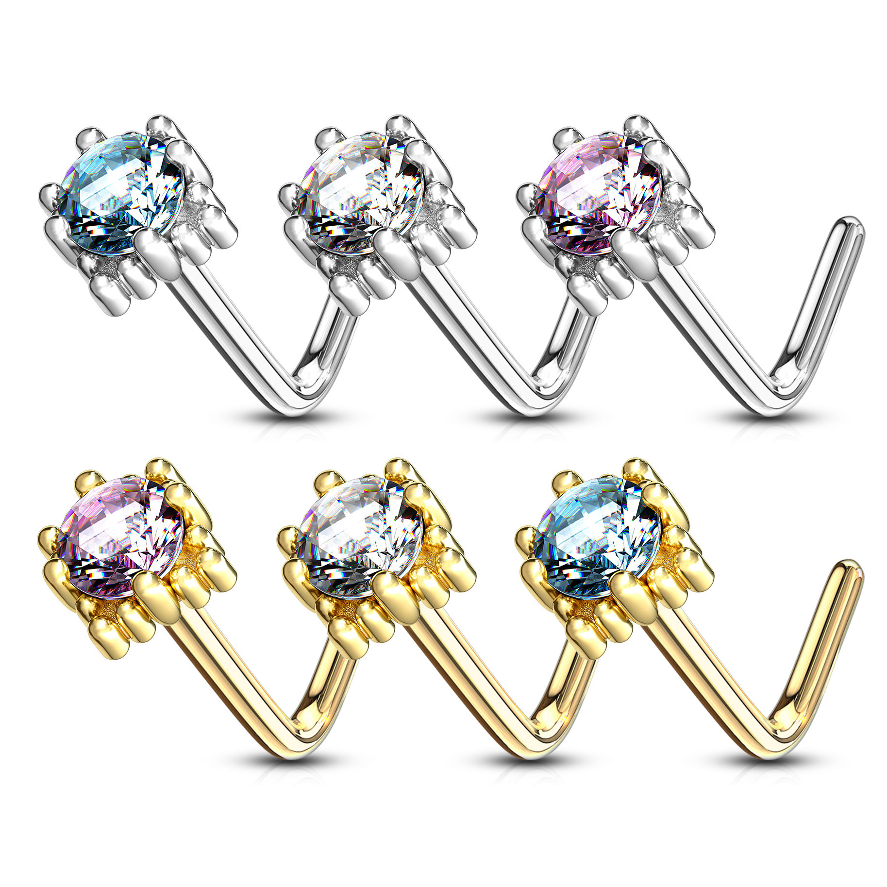 Cercel de nas din aur de 14 carate cu piatră în cadru pătrat