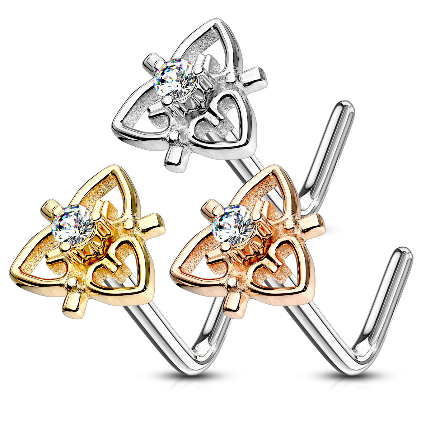 Stud pentru nas cu model inimă filigranată și pietre