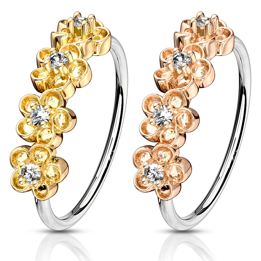 Cercel cu patru flori împodobite cu pietre