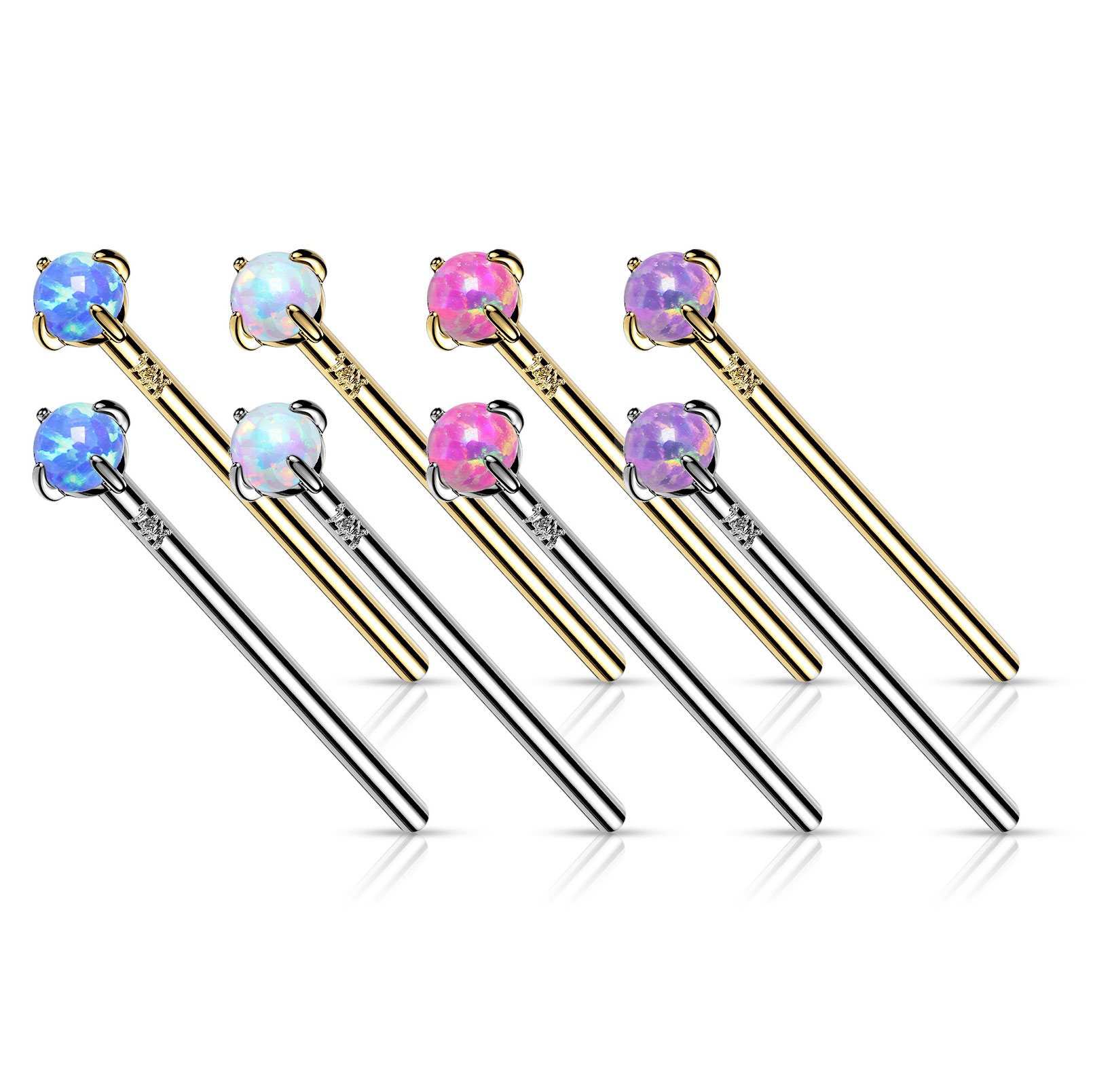 Stud de nas fishtail din aur de 14k cu piatră de opal