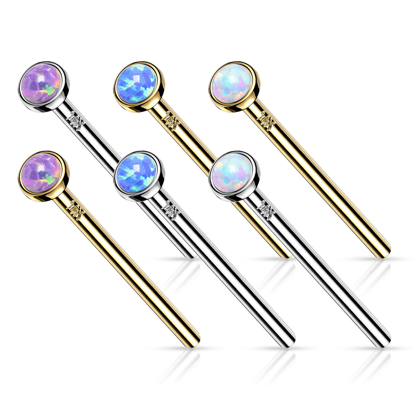 Stud de nas fishtail din aur de 14k cu piatră încrustată opal