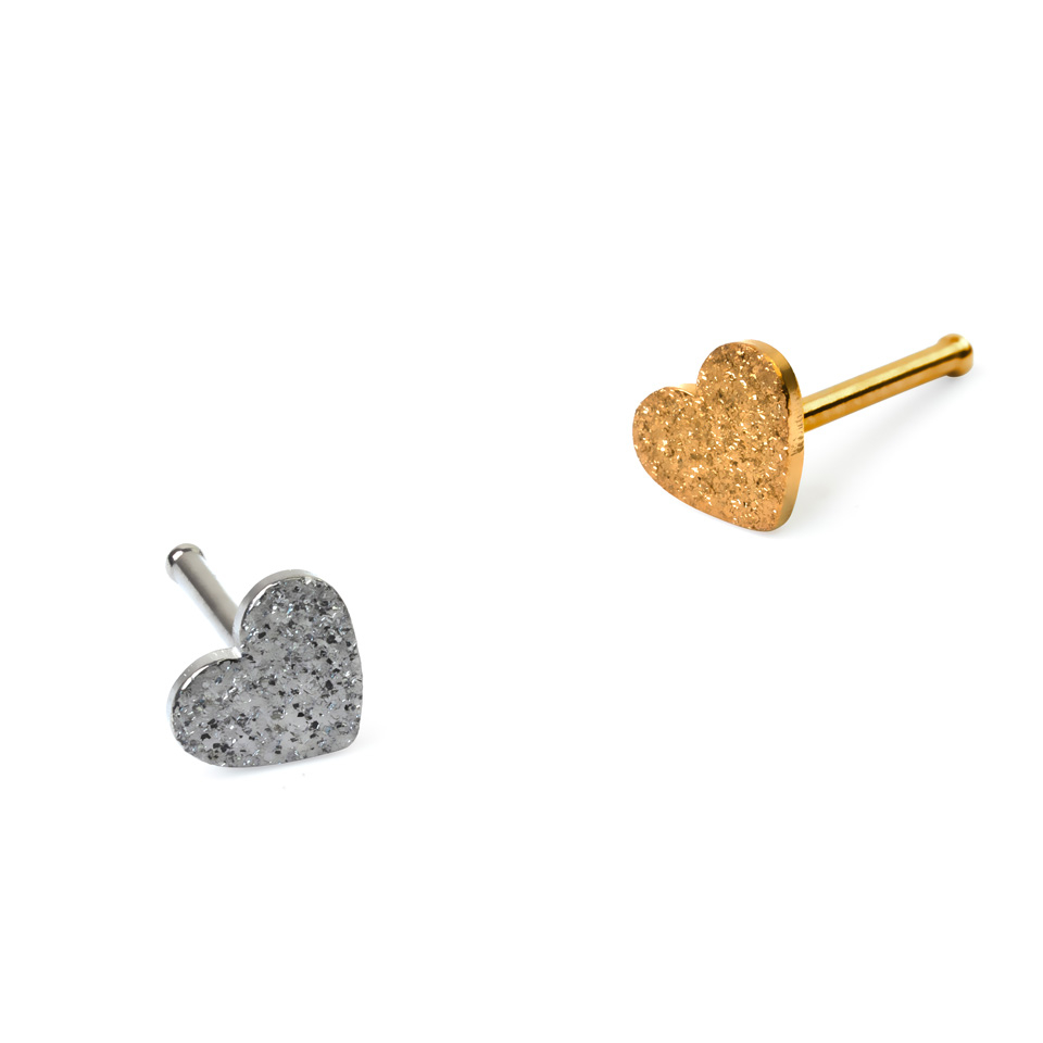 Stud de nas cu inimă și efect de diamant