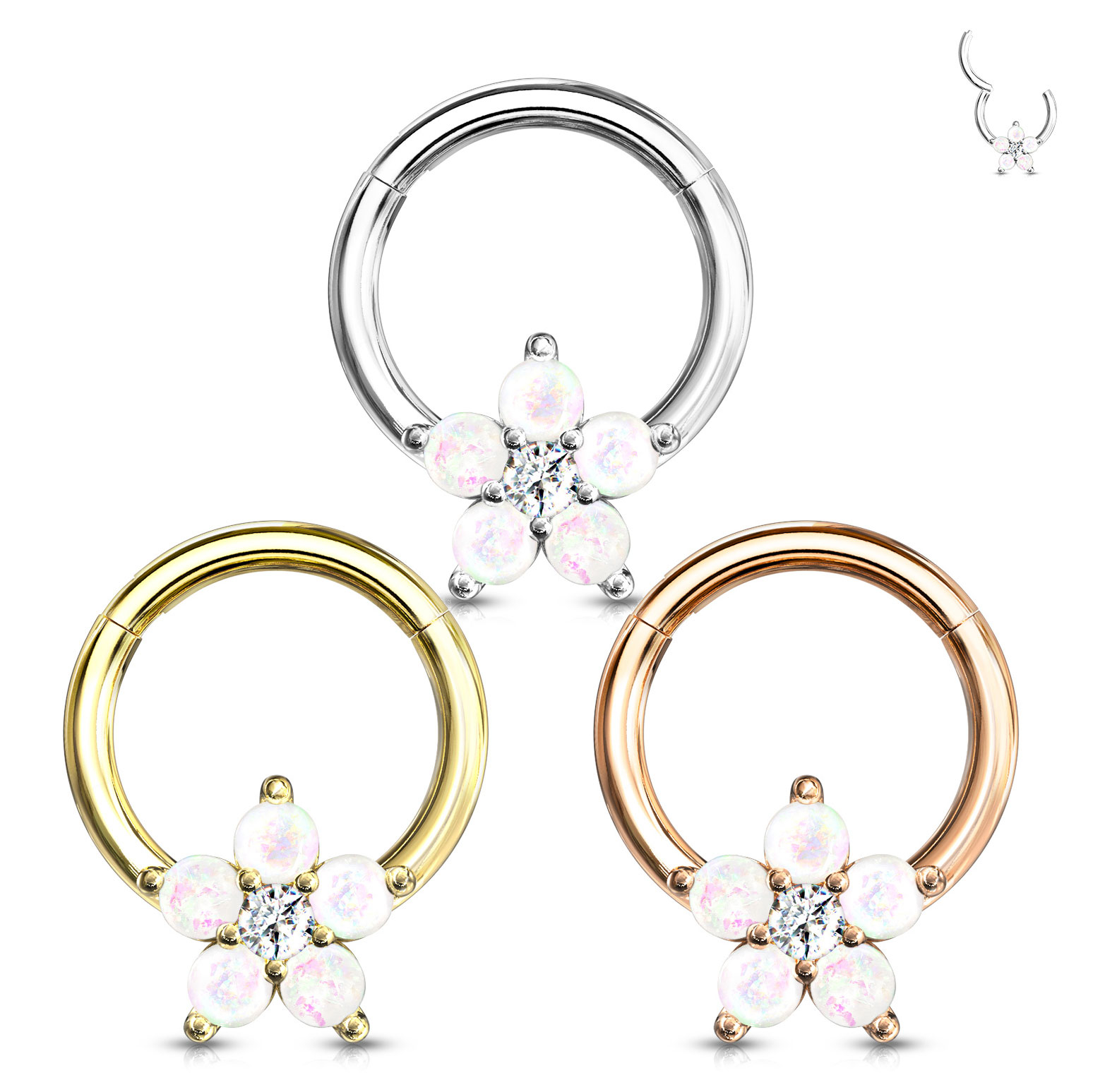 Cercel cu balama și floare din opale