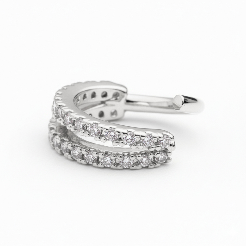 Cercel cu bandă împărțită în două cu pietre